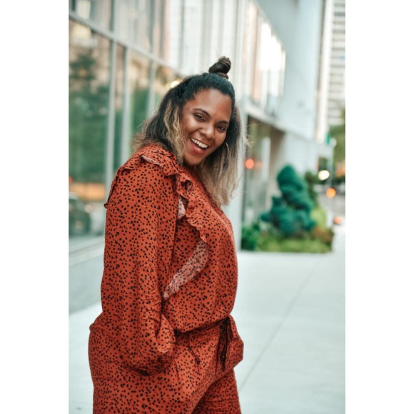 ElOQUII ELEMENTS orange and black long sleeve‎ blouse - Picture 1 of 4